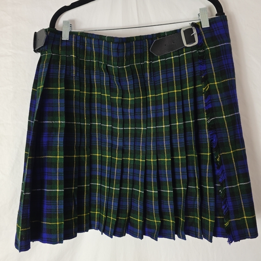Got Kilt Unisex Mens Womens Wool Plaid Kilt Blue Green Size 41 Adjustable St...